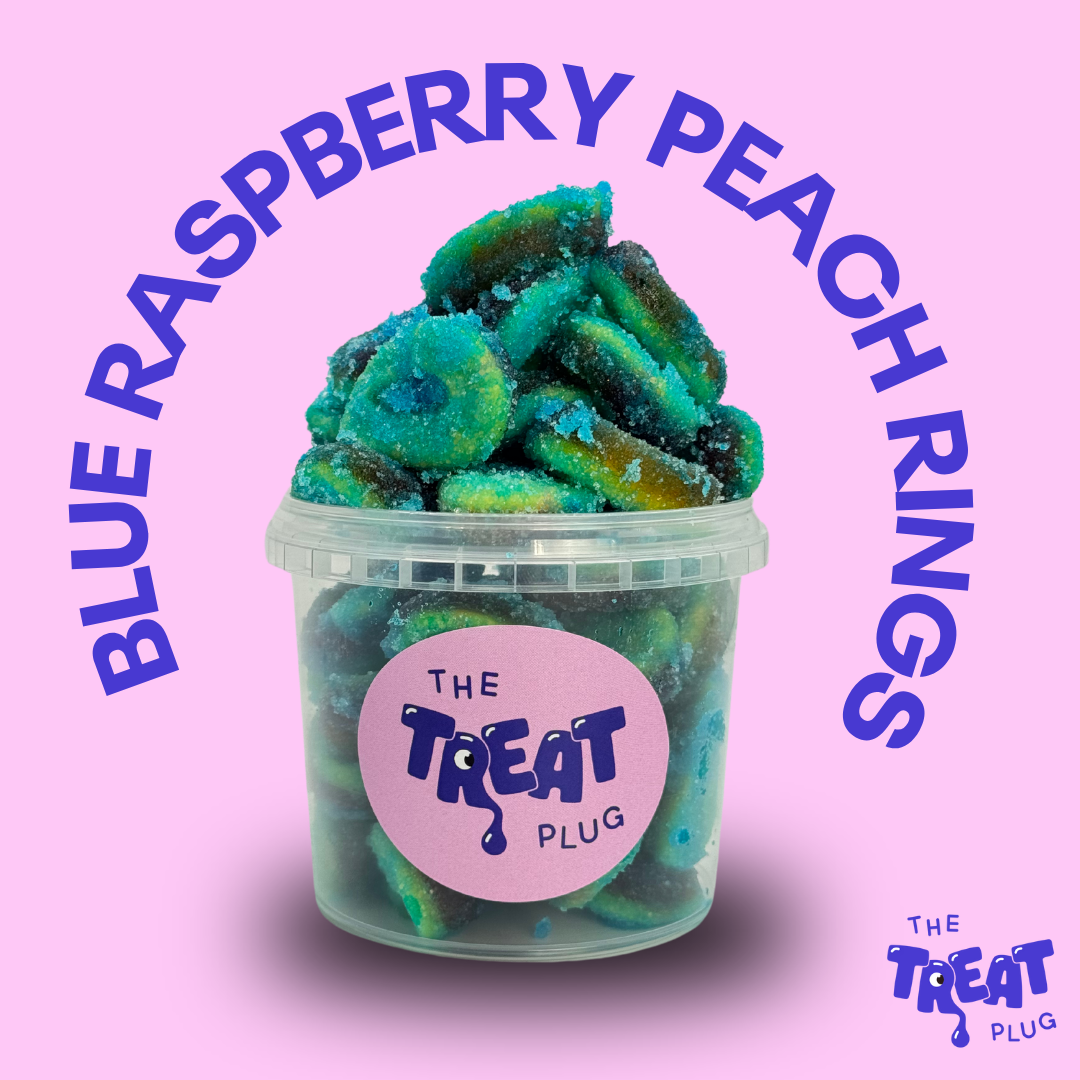 250g Blue Raspberry Peach Rings – Fruity, Sweet & Blue!
