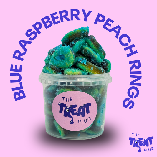 250g Blue Raspberry Peach Rings – Fruity, Sweet & Blue!