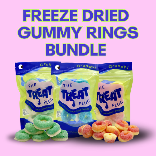 Freeze Dried Gummy Rings Bundle - Apple Rings, Blue Raspberry Rings, Mini Peach Rings